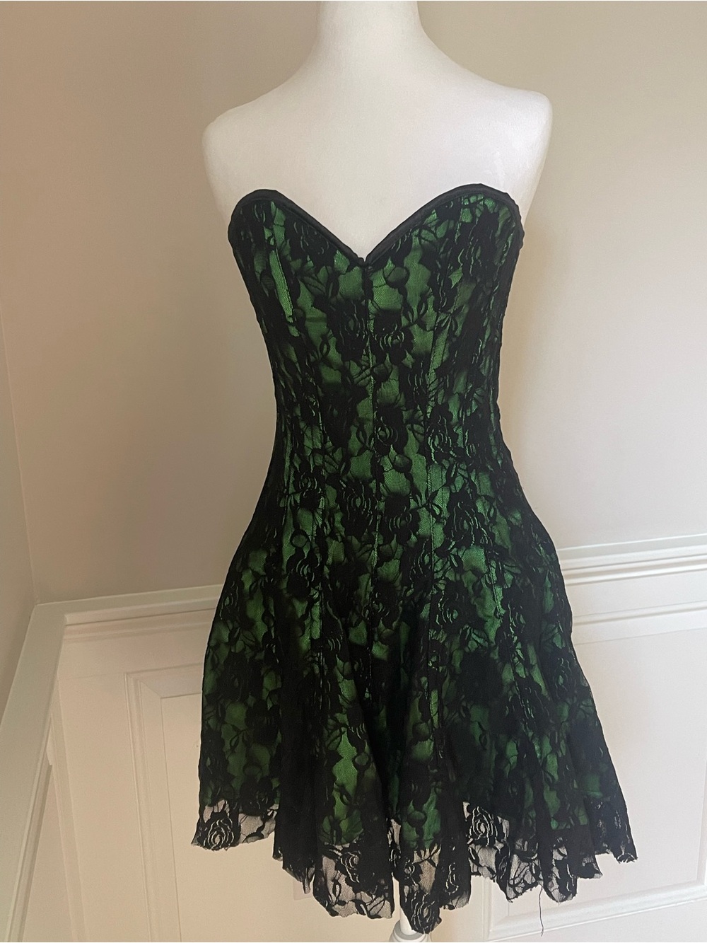 Lavish By Daisy Corset Green Black Lace Dress Small Halloween Sexy Witch Luxury